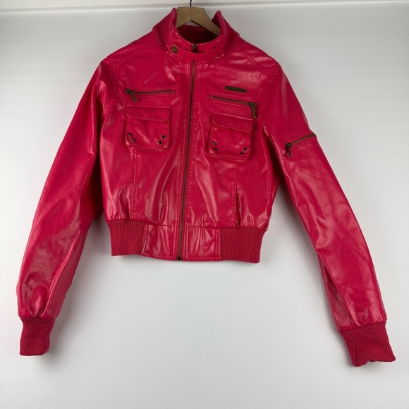 Paper Denim & Cloth Women’s Large Pink Faux Leather Bomber Jacket - Picture 1 of 10